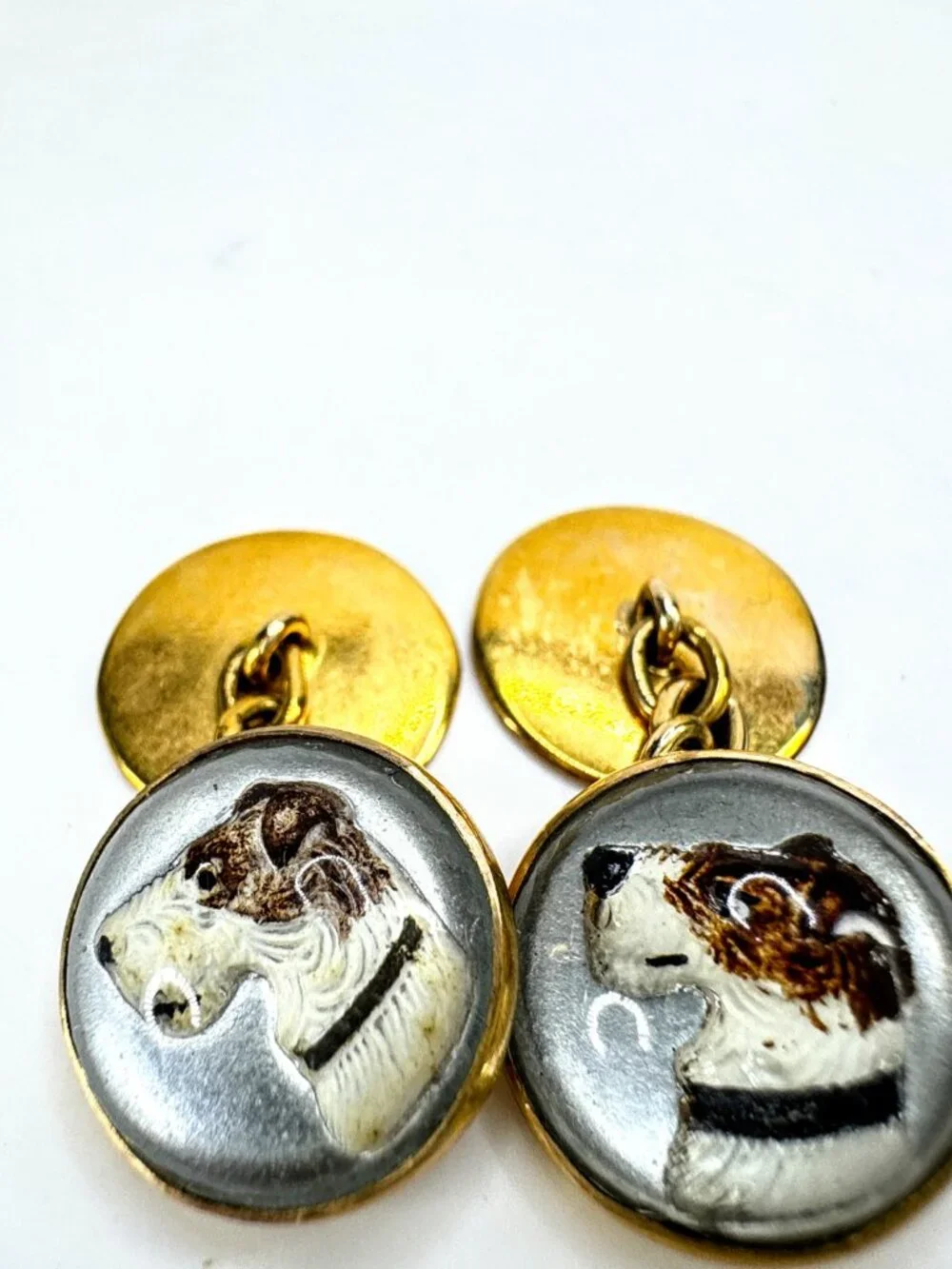 Vintage Art Deco reverse crystal fox hunting dog 9ct gold cufflinks SS475